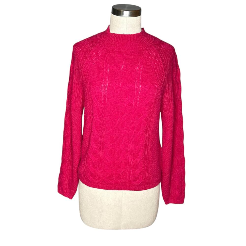 BANANA REPUBLIC Magenta Pink Wool Blend Italian Yarn Mock Neck Sweater Size XS